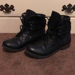 Black lace booties